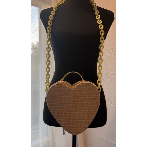 Handbags - Heart Shaped Basket Crossbody Purse Zip Around Chunky Yellow Melamine Chain